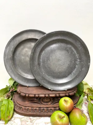 Antique French Round Pewter Plates - Medium