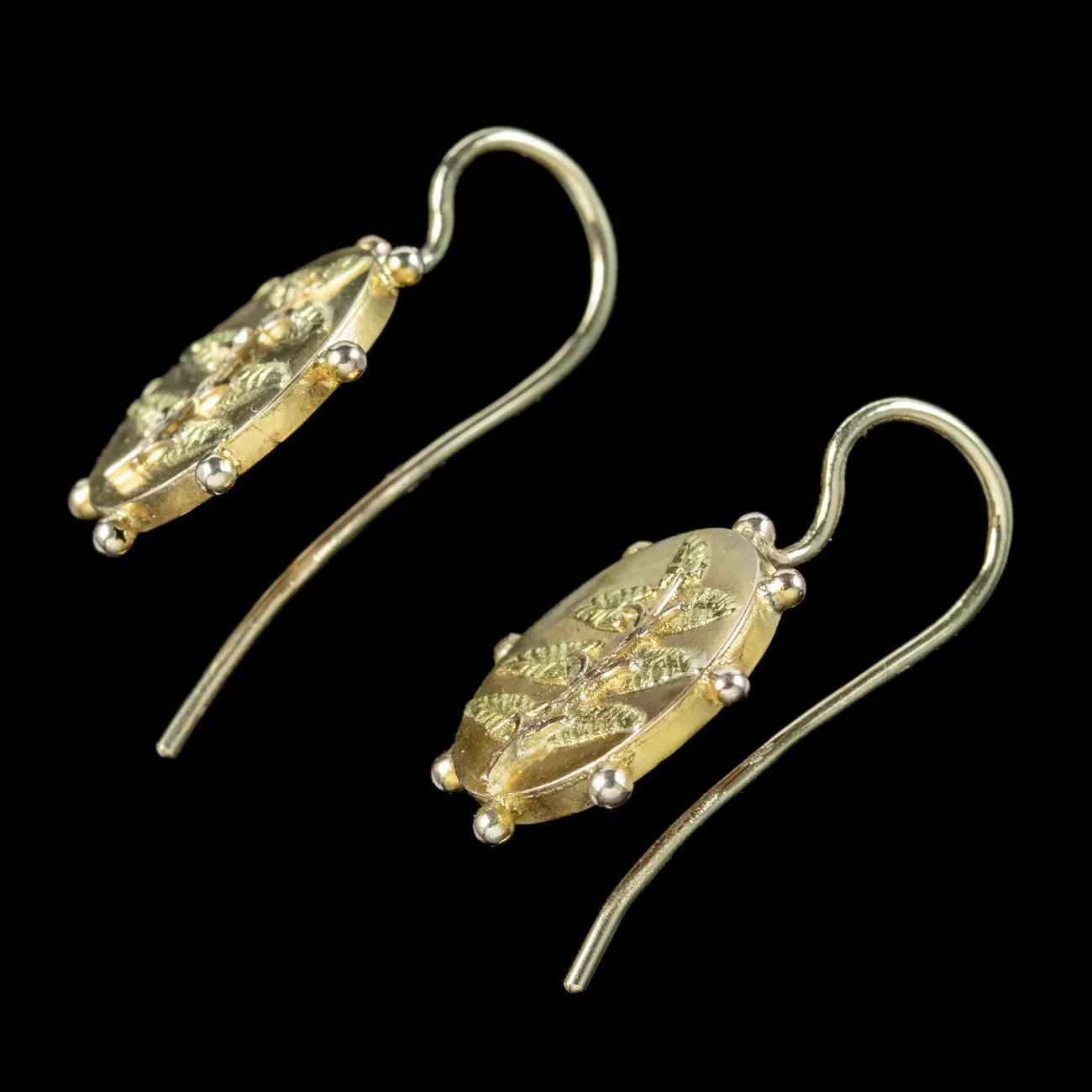 Antique Victorian Laurel Earrings 18ct Gold With Box