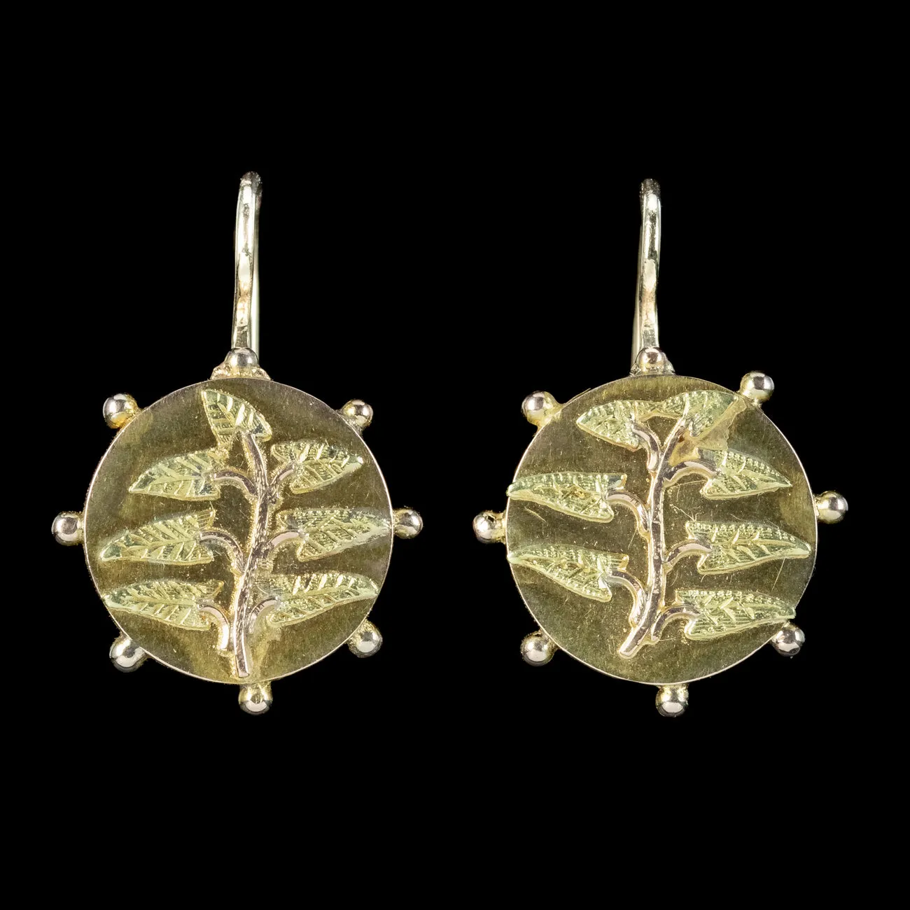 Antique Victorian Laurel Earrings 18ct Gold With Box