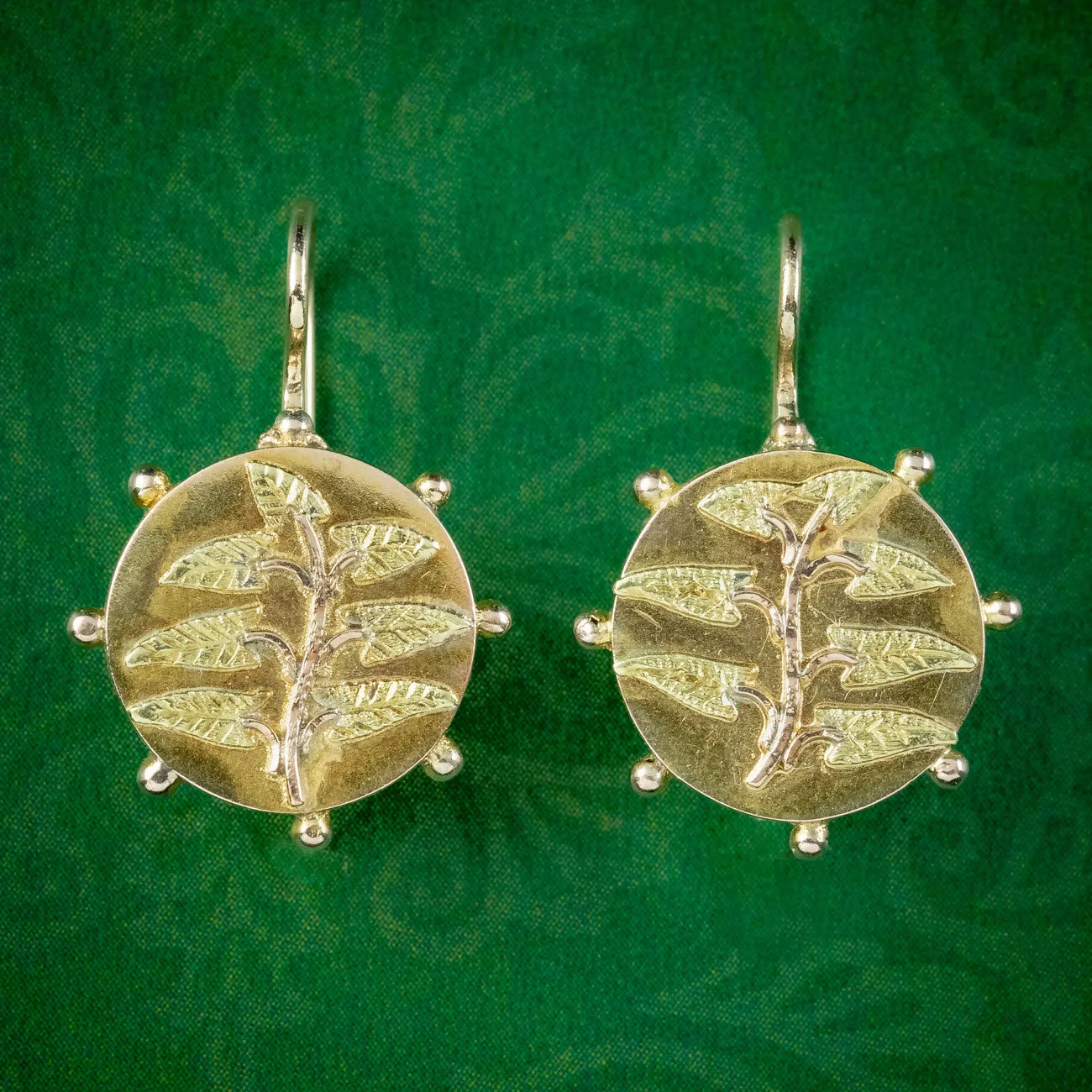 Antique Victorian Laurel Earrings 18ct Gold With Box