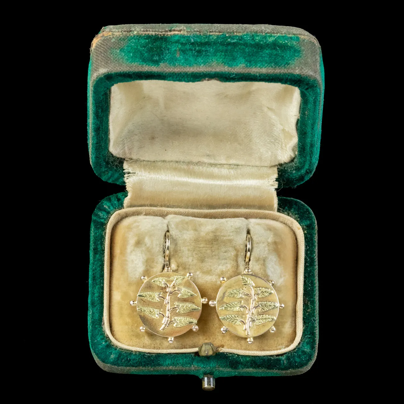 Antique Victorian Laurel Earrings 18ct Gold With Box