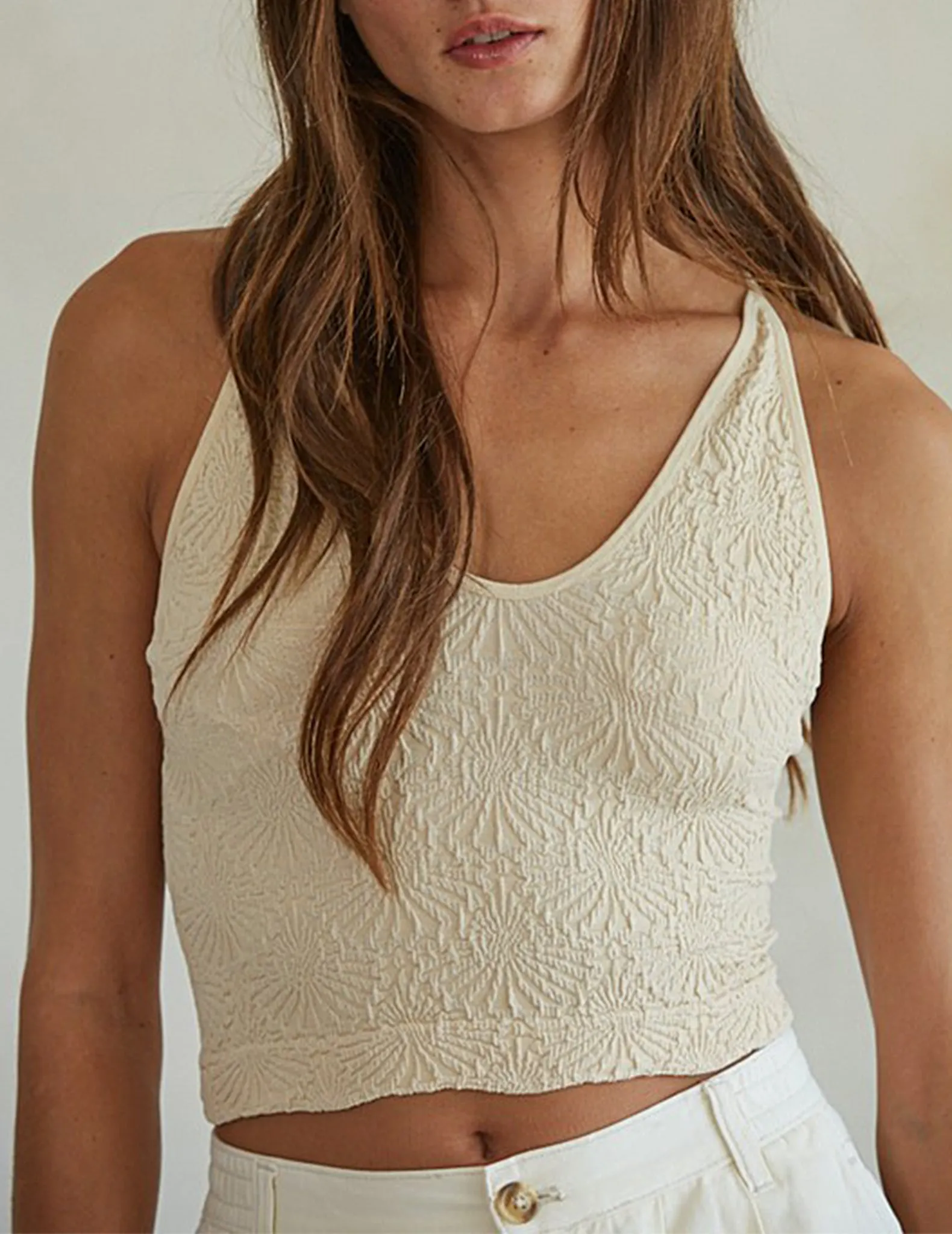 Ayla Stretch Jacquard Criss-Cross Tank Top