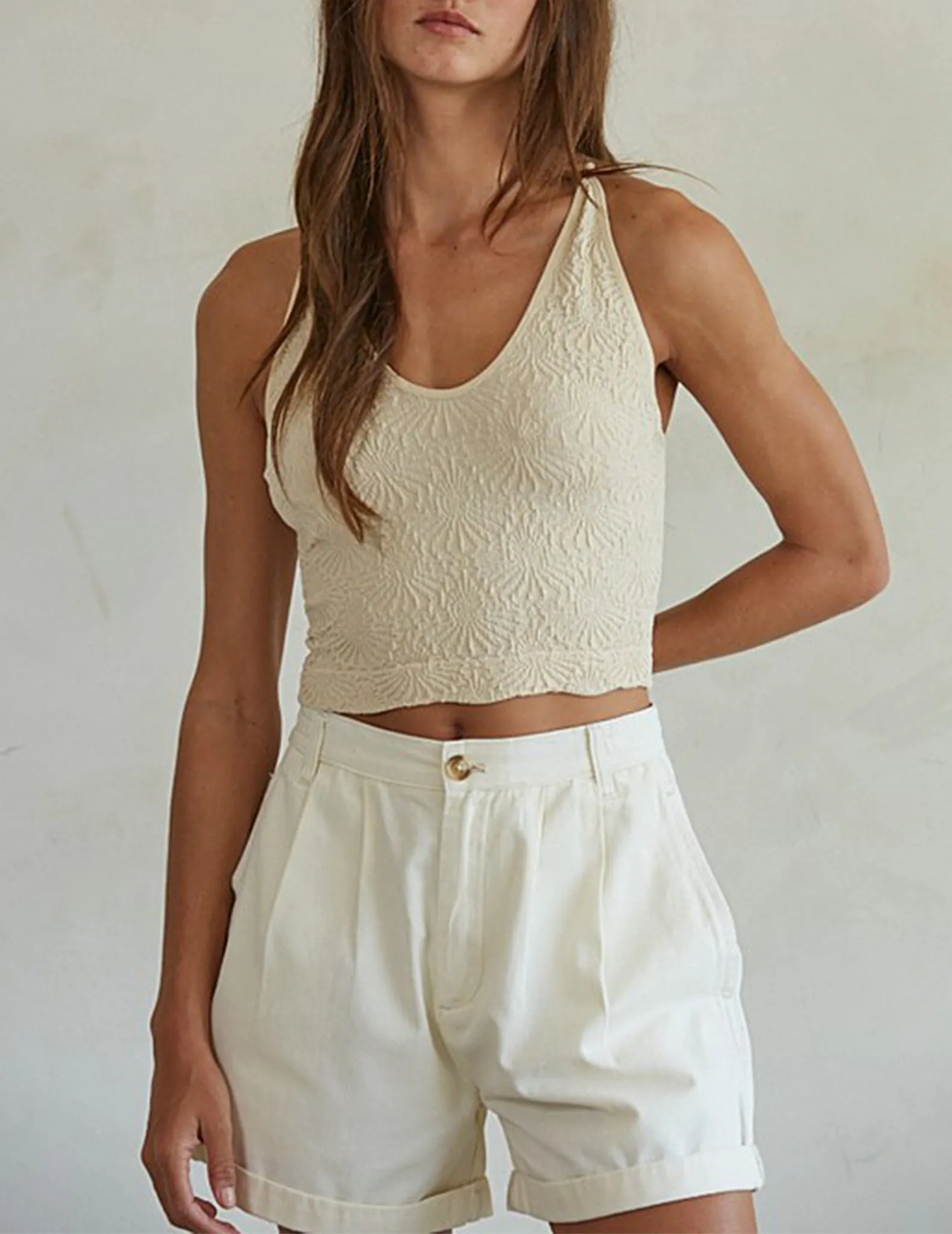 Ayla Stretch Jacquard Criss-Cross Tank Top