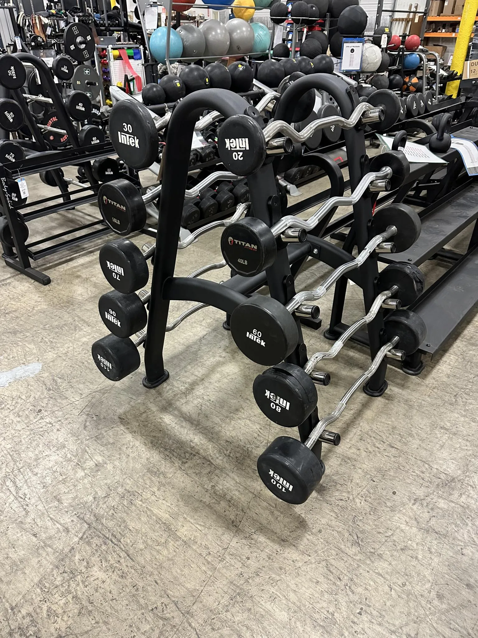 Intek Armor Series and Titan Rubber Fixed Barbell Set 20-110 - USED