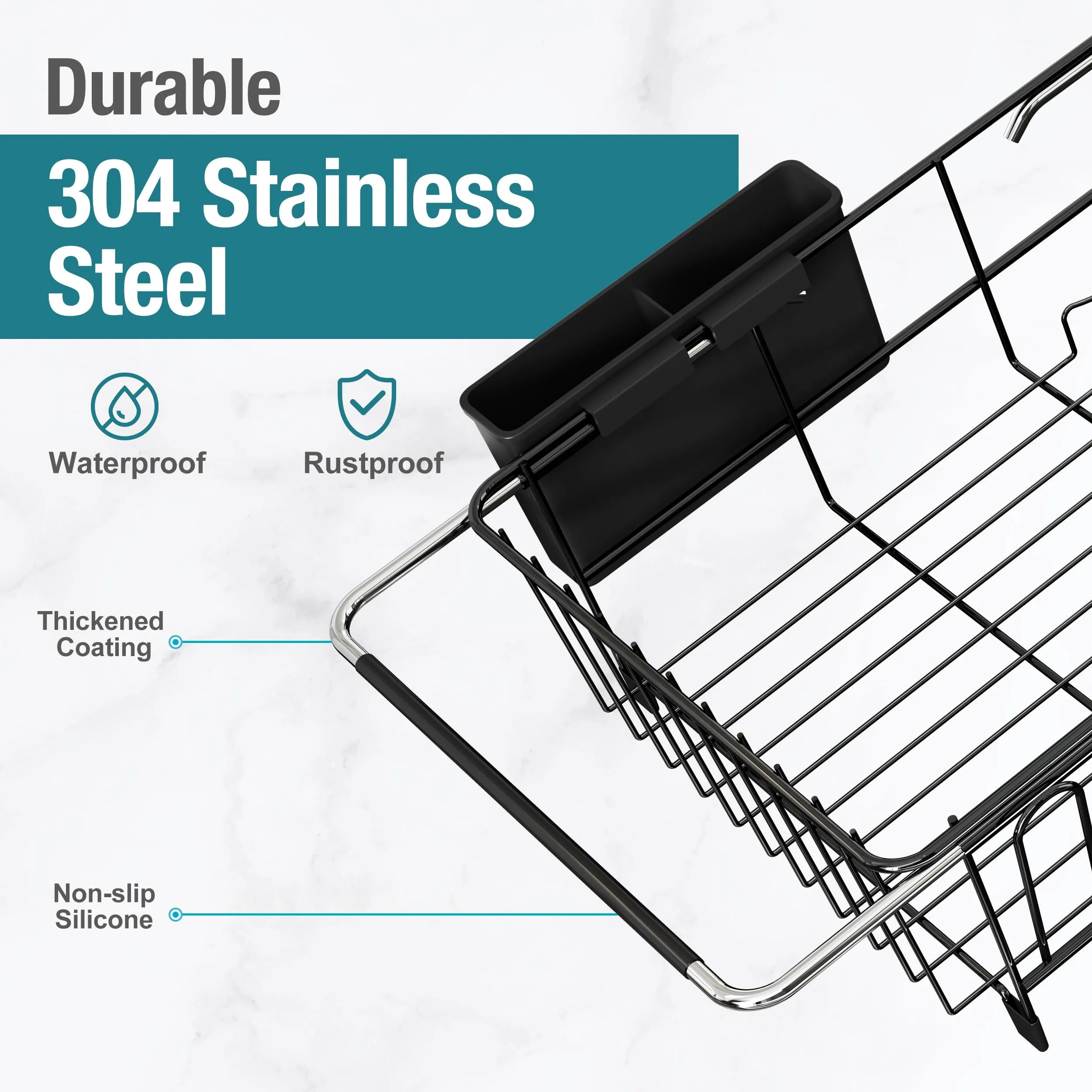 JASIWAY Dish Drying Rack in Sink- Over the Sink Colander Strainer Basket, Stainless Steel Strainer Basket with Expandable Rubber Grip Handles for Vegetables, Fruits, Home Kitchen Essentials, Black