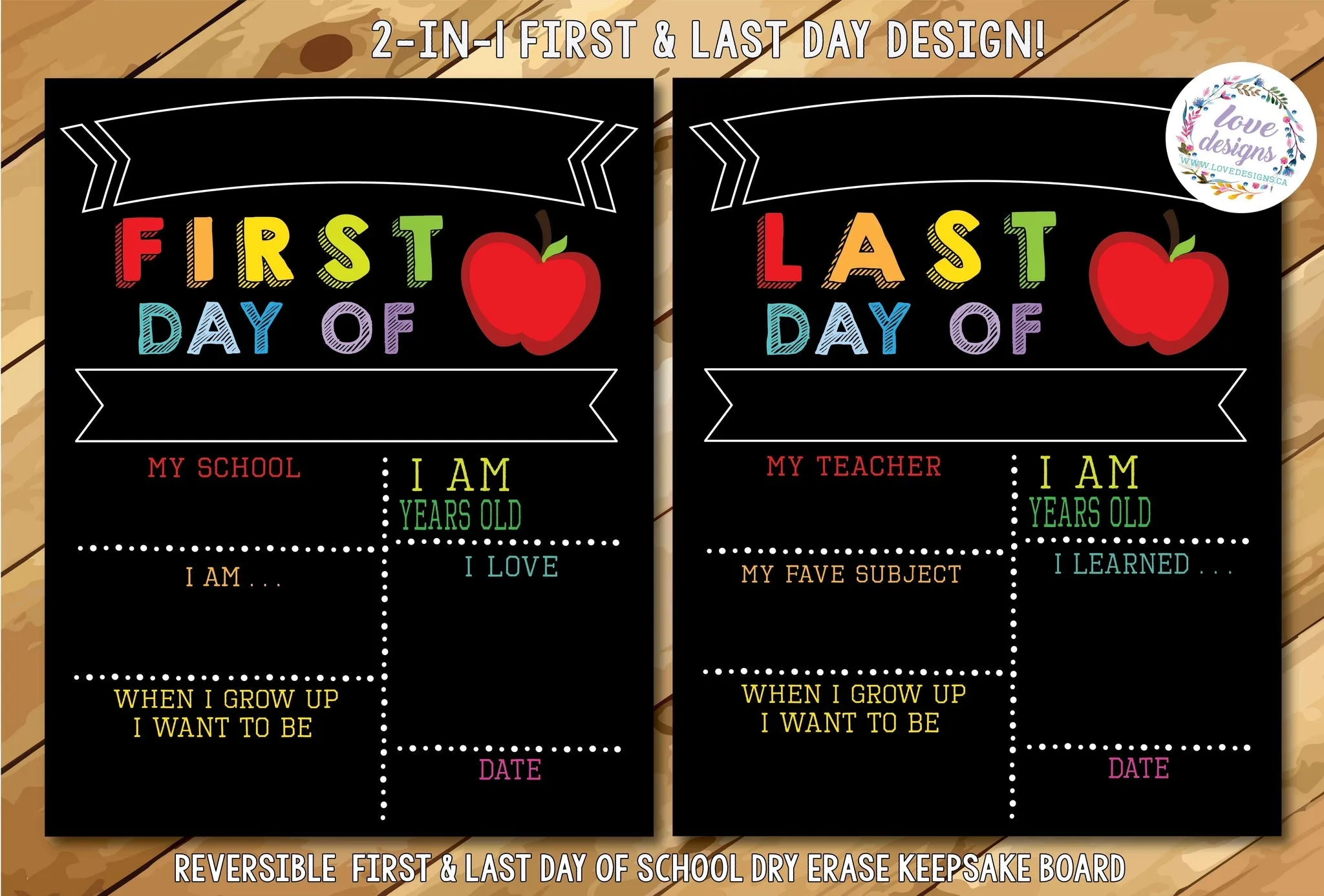 Reusable First & Last Day of School Color Sign (Apple) by Love Designs