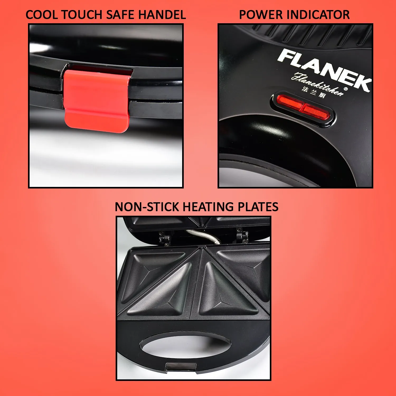 Sandwich Maker Makes Sandwich Non-Stick Plates| Easy to Use with Indicator Lights Sandwich toaster