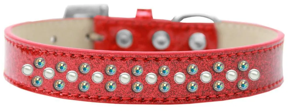 Sprinkles Ice Cream Dog Collar Pearl and AB Crystals Size 16 Red