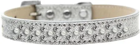 Sprinkles Ice Cream Dog Collar Pearl and Clear Crystals Size 12 Silver