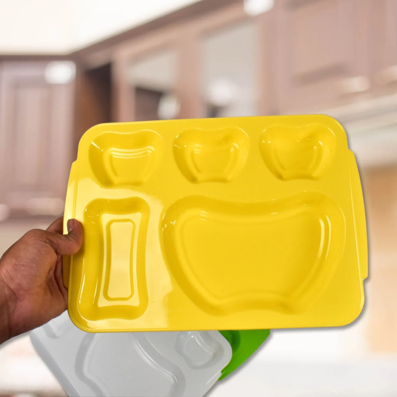 Unbreakable Plastic Food Plates / Biodegradable 5 Compartment Square Plate for Food