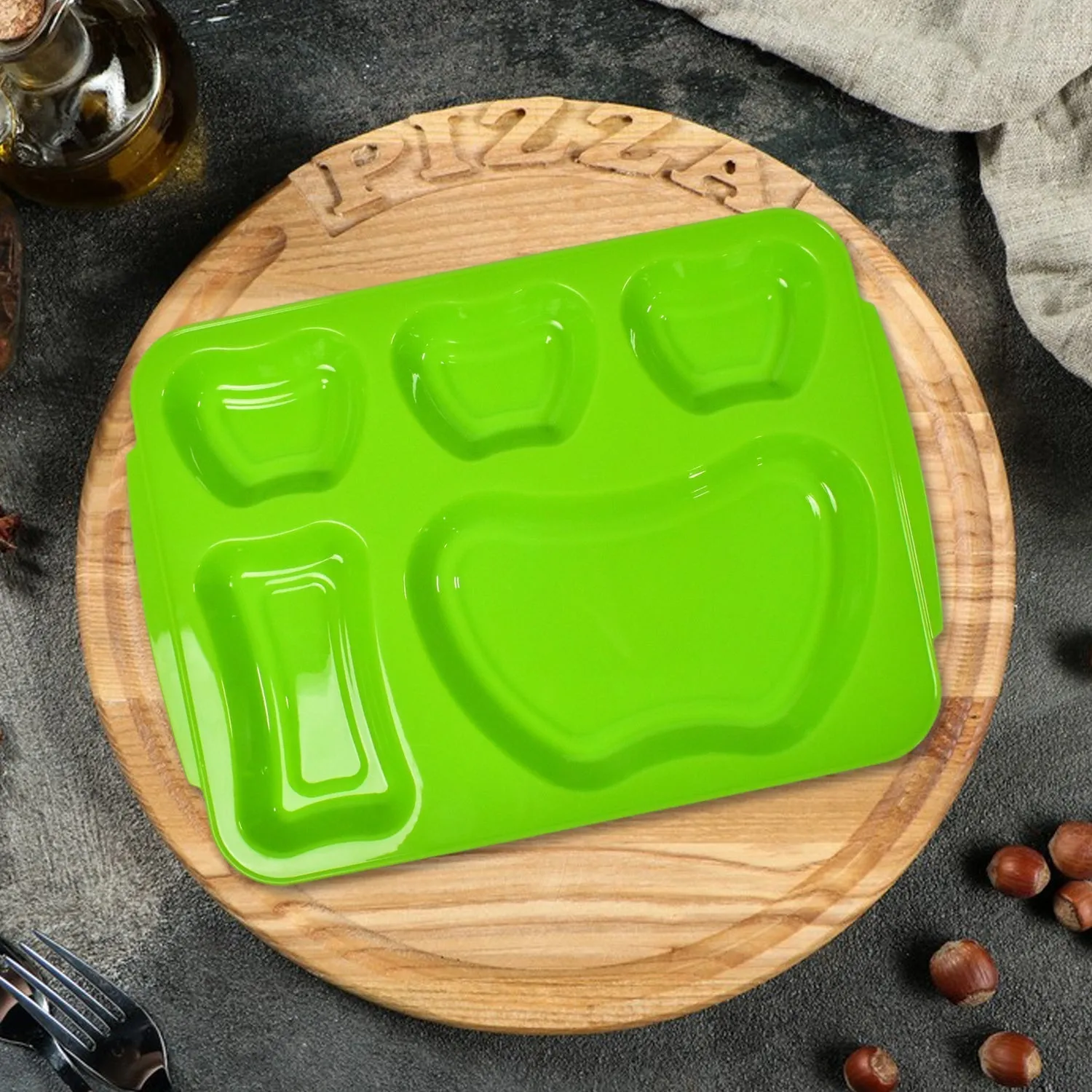 Unbreakable Plastic Food Plates / Biodegradable 5 Compartment Square Plate for Food