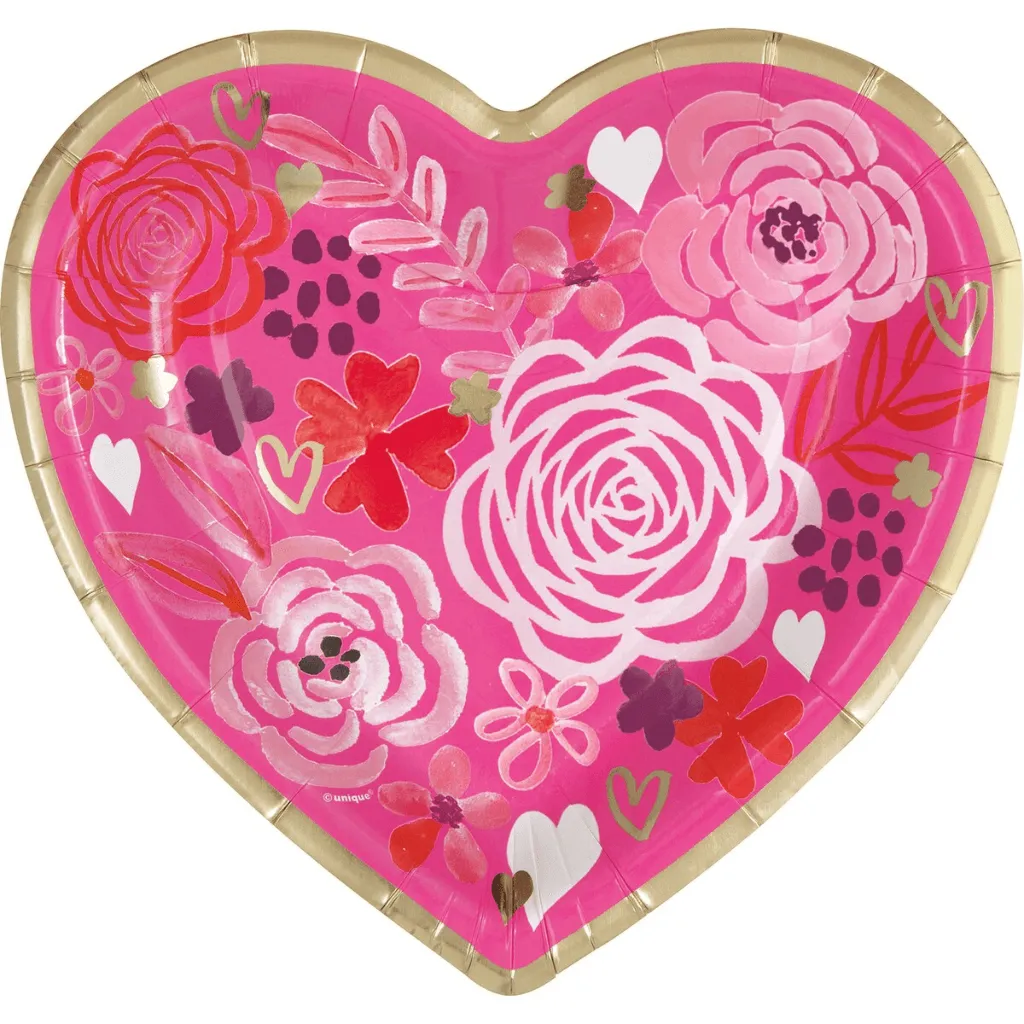 Valentine's Foil-Stamped Heart Shaped Paper Plates