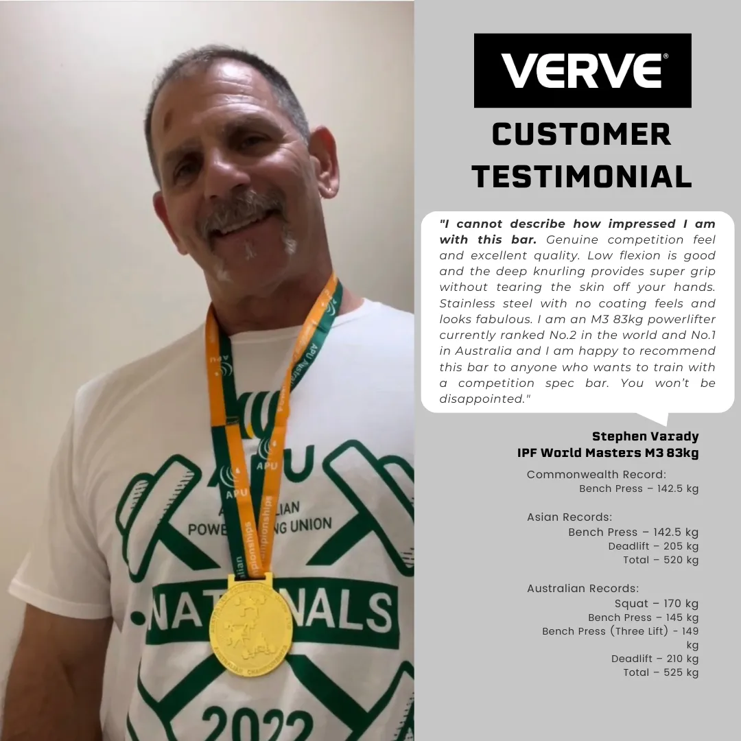 VERVE Stainless Steel Deep Knurl Power Barbell - 20kg